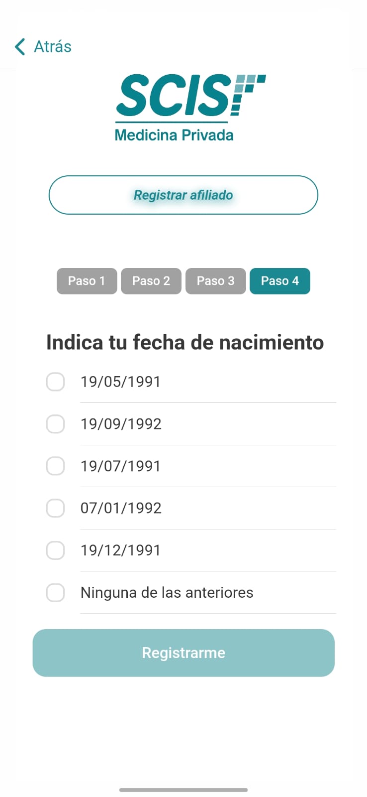Pantalla para fecha de nacimiento